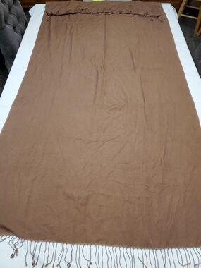 Neutral Brown Fringe Scarf Wrap Shawl Minimalist Boho Textile Large Wrap Table